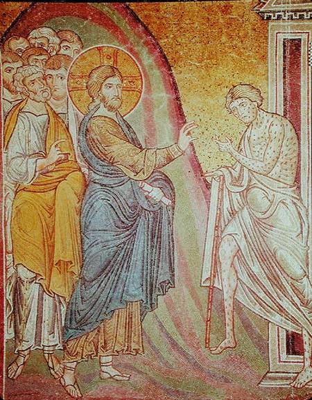 Jesus healing a leper à École byzantine
