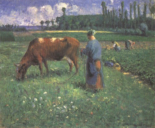 Fille avec la vache sur un pâturage à Camille Pissarro