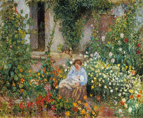 Mother and Child in the Flowers à Camille Pissarro