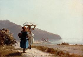 Deux femmes bavardant sur la plage