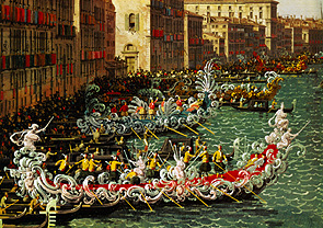 Regatta auf dem Canale Grande vor dem Palazzo Foscari (Detail) à Giovanni Antonio Canal