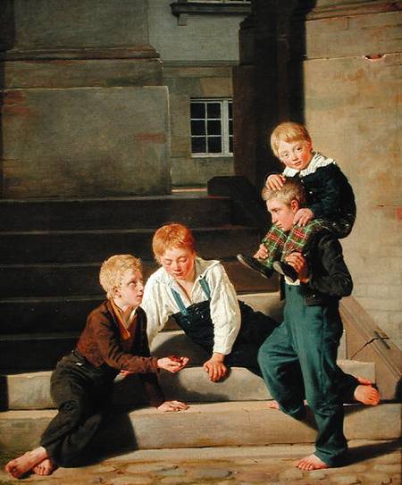 Young Boys Playing Dice in Front of Christiansborg Castle, Copenhagen à Carl-Christian-Constantin Hansen