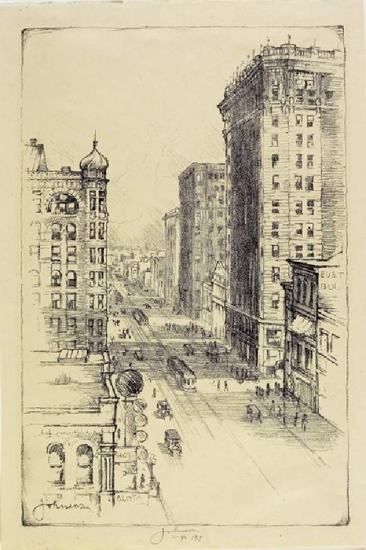 Hennepin Avenue below Sixth Street, 1917 (litho) à Carl Edward Johnson