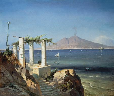 vue de Capri sur la baie de Naples au Vésuve.