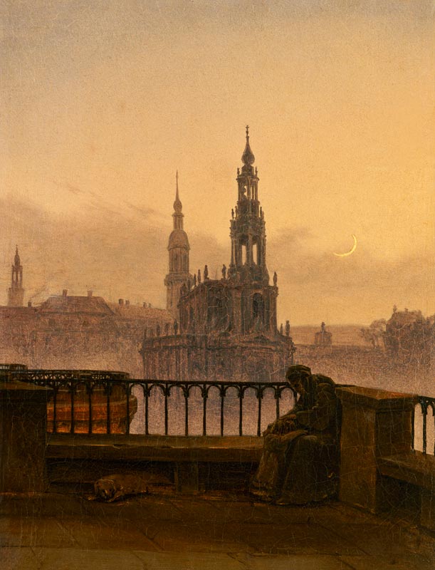Vue sur Dresde avec la croissant de lune à Carl Gustav Carus