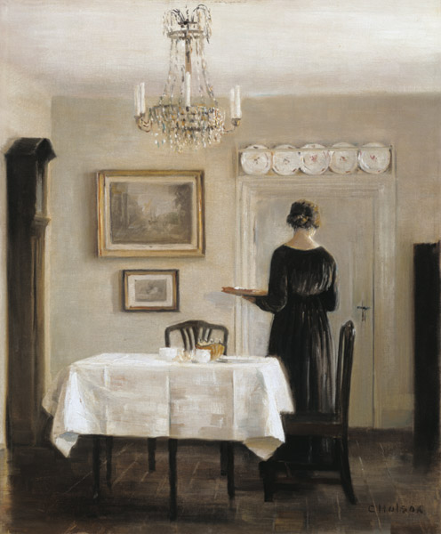 Interior with Lady Carrying Tray,c.1905 (oil on canvas) à Carl Holsoe