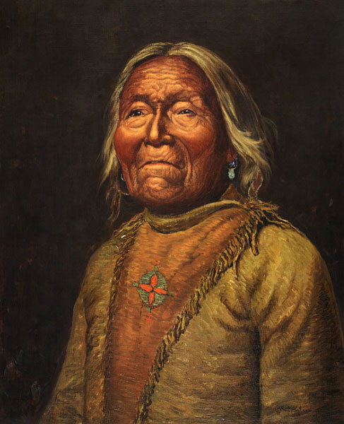 Nar-Ah-Kee Gie Etsu, Old Apache Scout (oil on canvas) à Carl Moon