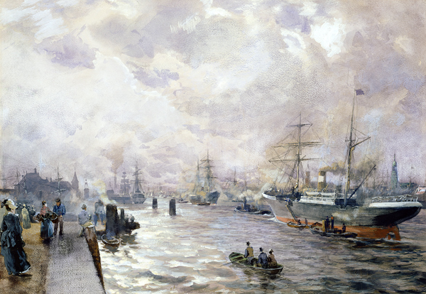 Sailing Ships in the Port of Hamburg à Carl Rodeck