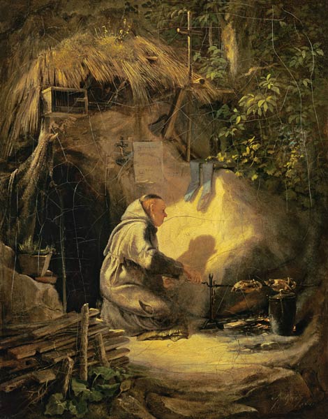 ermite, rôtissant des poulets à Carl Spitzweg