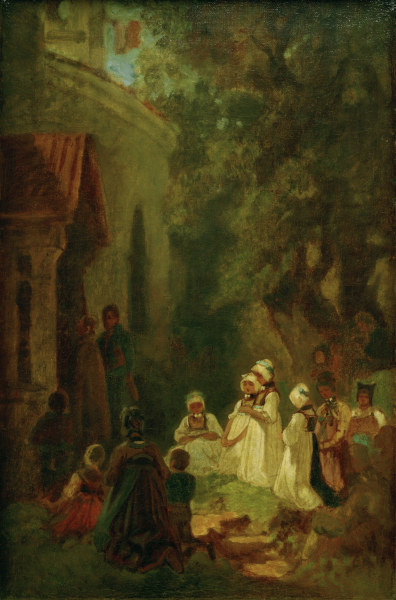 C.Spitzweg, Andacht vor der Waldkapelle à Carl Spitzweg