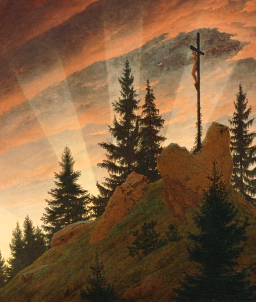 La croix dans la montagne (Détail - Teschner autel) à Caspar David Friedrich