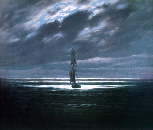 Morceau de mer avec un clair de lune à Caspar David Friedrich