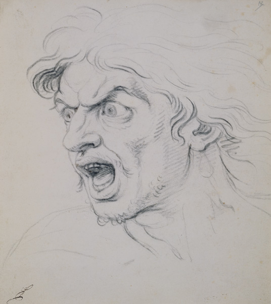 The head of a man screaming in terror, a study for the figure of Darius in 'The Battle of Arbela' à Charles Le Brun