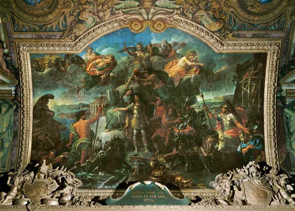 King Louis XIV (1638-1715) taking up Arms on Land and on Sea in 1672, Ceiling Painting from the Gale à Charles Le Brun