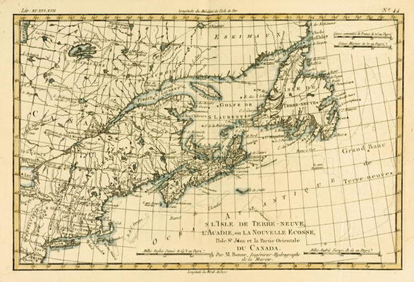 Eastern Canada, Newfoundland, Nova Scotia and St John Island, from 'Atlas de Toutes les Parties Conn à Charles Marie Rigobert Bonne