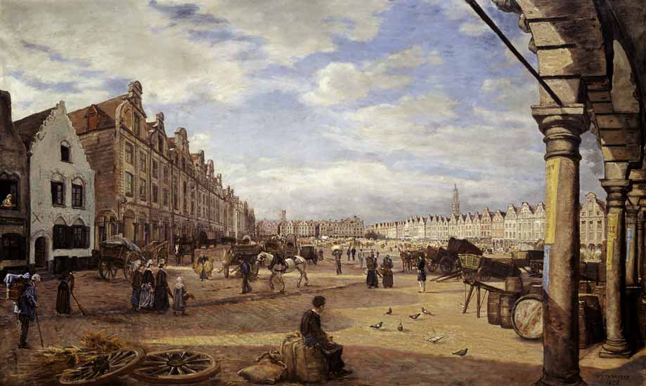The Grande Place d'Arras on Market Day à Charles Paul Etienne Desavary