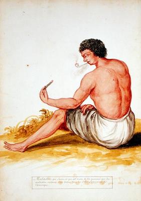 Mulatto sitting and smoking, from a manuscript on plants and civilization in the Antilles, c.1686 (w à Charles Plumier