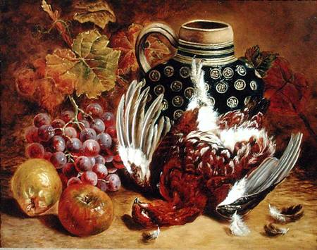 Still Life of Grapes, Apples, Dead Grouse and a Blue Jug à Charles Thomas Bale