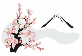 Fleurs de cerisier devant le Mont Fuji