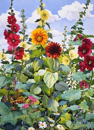 Hollyhocks and Sunflowers à Christopher  Ryland