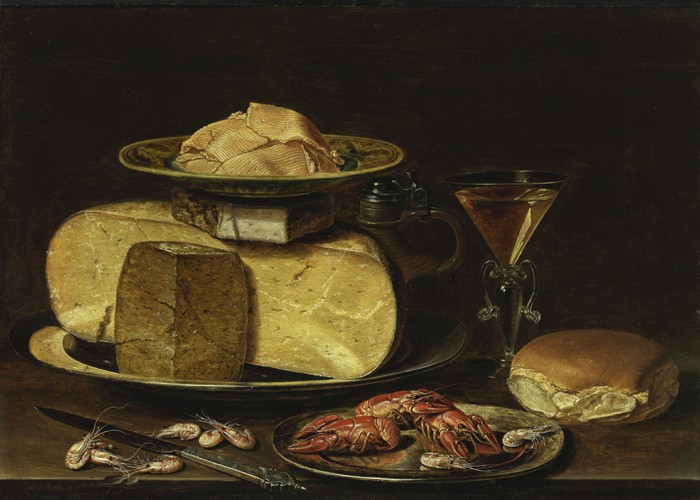 Still Life with Cheeses, Glas à la façon de Venise and crayfish on a pewter plate à Clara Peeters