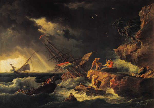 Stürmische See mit gescheitertem Segelschiff à Claude Joseph Vernet