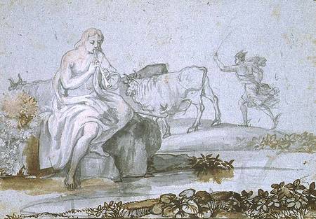 Apollo and Mercury (brown & grey ink and wash on paper) à Claude Lorrain