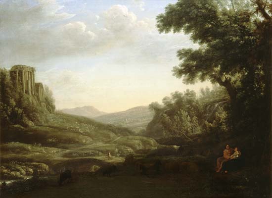 Extensive Wooded Landscape with Ruined Temple à Claude Lorrain