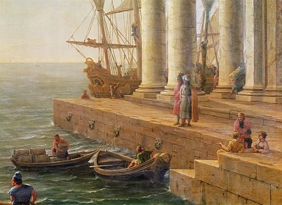 Harbour scene, detail from ''Departure of Ulysses from the land of the Feaci'' à Claude Lorrain