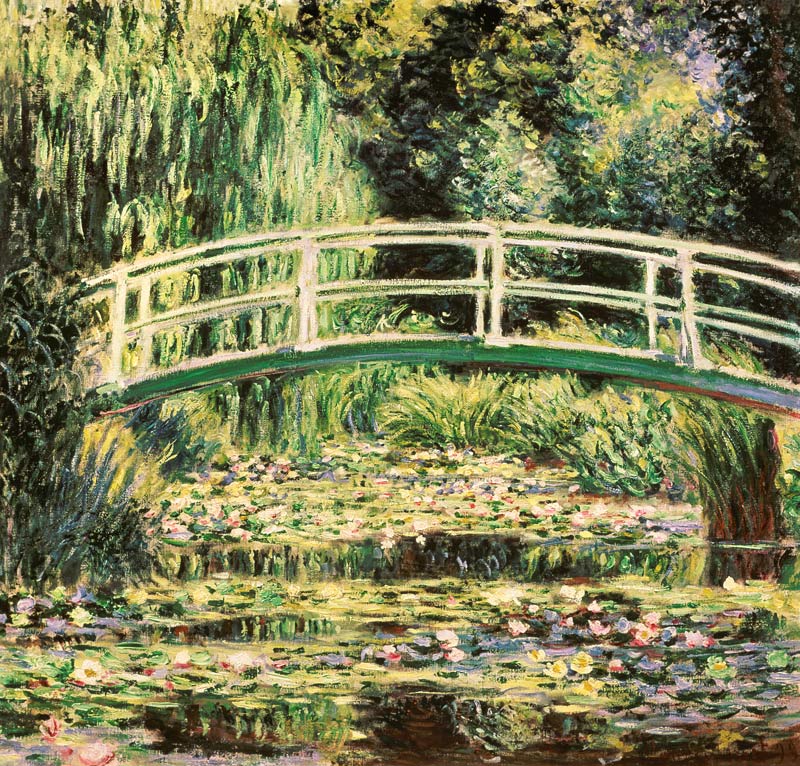 Pont dans le jardin de Monet avec des nénuphars blancs à Claude Monet