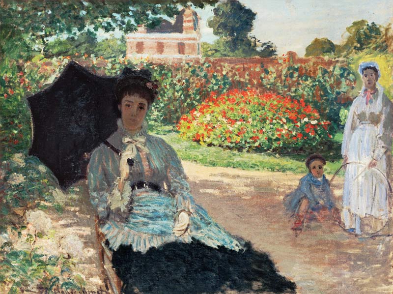 Camille Monet avec le fils et la fille dans le jardin à Claude Monet
