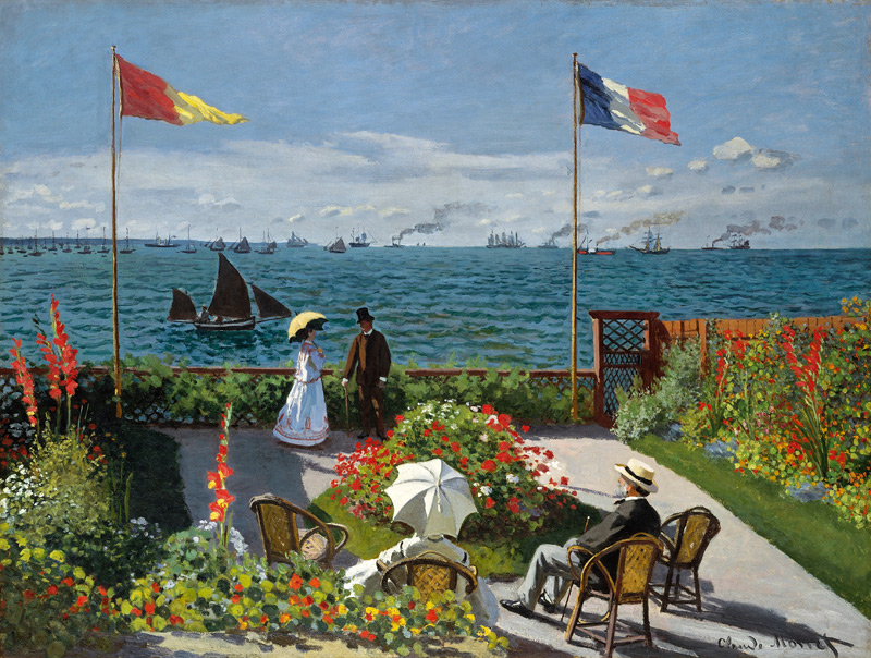 La terrasse sur le bord de mer à Sainte Adresse - huile sur toile de Claude  Monet