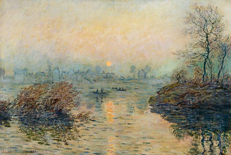 Soleil couchant sur la Seine à Lavacourt, effet d'hiver  à Claude Monet