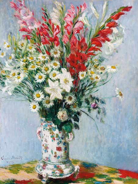 Blumenstrauß aus Gladiolen, Lilien und Margeriten à Claude Monet
