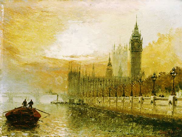 View Of Westminster From The Thames à Claude T. Stanfield Moore