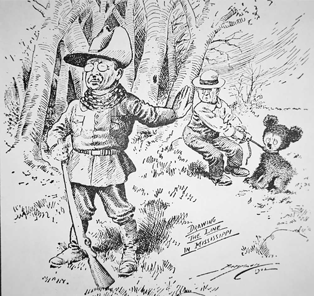 Cartoon of Theodore Teddy Roosevelt refusing to shoot a bear cub, 1902 à Clifford K. Berryman
