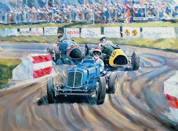 The First Race at the Goodwood Revival, 1998 (oil on canvas)  à Clive  Metcalfe