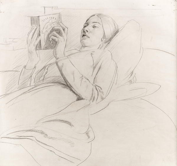Portrait of Winifred Knights (1899-1947) reading, c.1921 (pencil on paper)  à Colin Unwin Gill