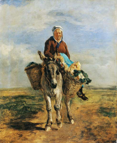 Country Woman Riding a Donkey à Constant Troyon