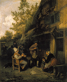 paysans devant une auberge. à Cornelis Dusart