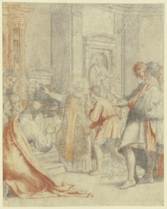 Ein Lahmer wird in einer Kirche beim Anblick des Altares geheilt à Cristofano Allori