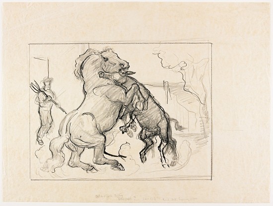 Study for Stallion and Jack Fighting à John Steuart Curry