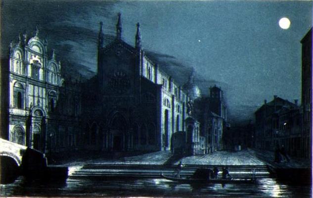 Nocturnal Scene of the Church of SS. Giovanni and Paolo, Venice, engraved by Brizeghel (litho) à Dalda