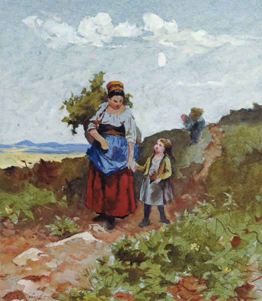 French Peasants on a Path à Daniel Ridgway Knight