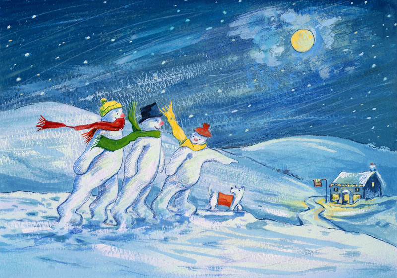 Snowmen on their way to the Pub  à David  Cooke