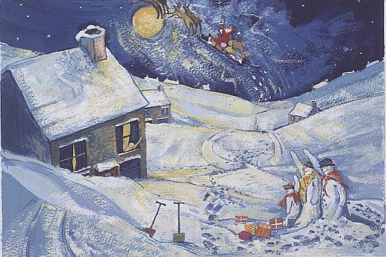Snowmen waving to Santa, 1995  à David  Cooke