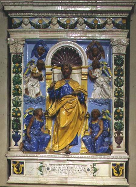Christ enthroned with angels, bas relief à Della  Robbia