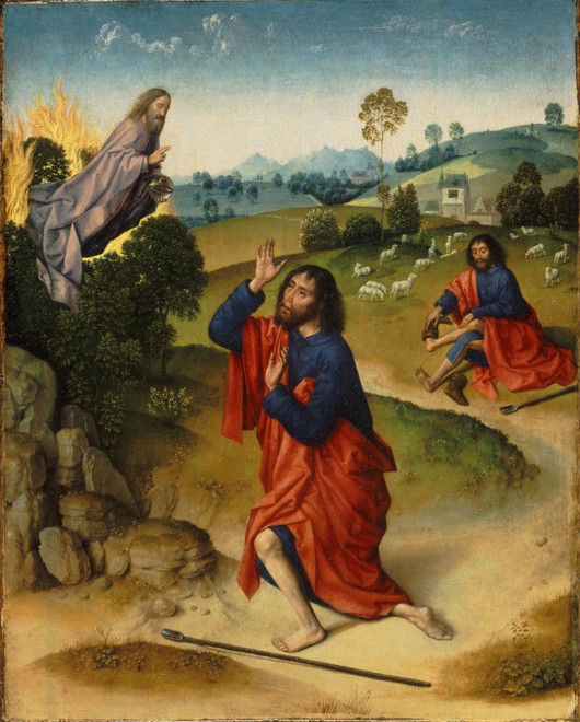 Moses and the Burning Bush, with Moses Removing His Shoes à Dirck Bouts
