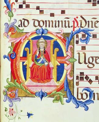 Ms 572 f.125r Historiated initial 'E' depicting St. Peter as the first bishop of Rome from an antiph à Don Simone Camaldolese