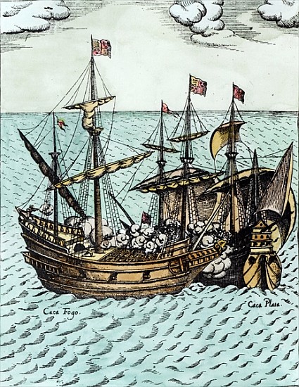 A Spanish Treasure Ship Plundered Francis Drake (c.1540-96) in the Pacific à École néerlandaise